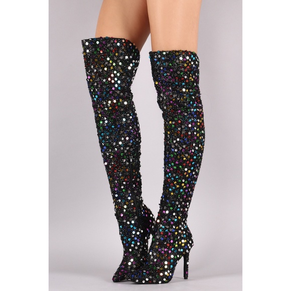 𝙇𝙖𝙨𝙩 7.5 🖤💎Sequins Accent Stiletto Boot - Picture 7 of 7